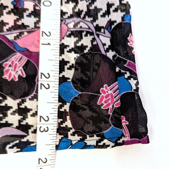 Guess | Floral Fantasy Houndstooth Print High Neck Blouse Pink Blue | Medium - Picture 12 of 12